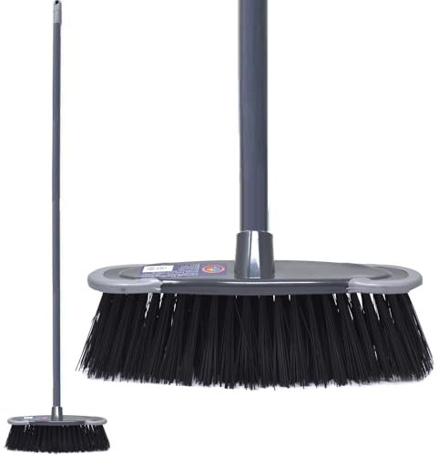 Soft Sweeping Brush Indoor Broom - Stylish Grey Kitchen Broom | Ideal for Household Cleaning | 28cm Soft Bristle Brush Head with 115cm Long Screw-Fit Metal Handle for Easy Use