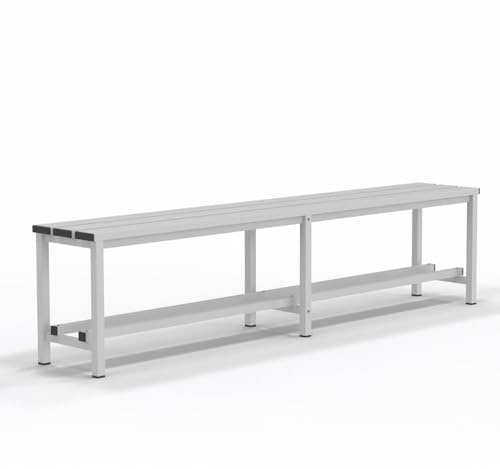 Spacio Banc métallique Norrköping style nordique pour usage professionnel ou à la maison, pour vestiaires, chambre, décoration même en extérieur. Banc pour personnes en acier blanc (2 mètres)