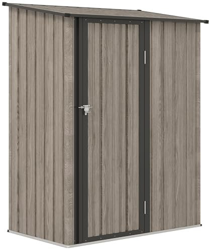 Outsunny 5ft x 3ft Garden Storage Shed, Outdoor Metal Shed with Sloped Roof, Lockable Door for Tools, Equipment, Light Grey