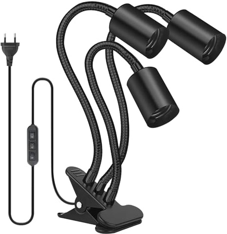 LEKEFETO Bordslampsockel E27: Lampsockel, LED-skrivbord, klämma med kabel och strömbrytare EU-kontakt, svanhals 360 graders flexibel, lång slang, för sänggavel, arbetsbänk, svart