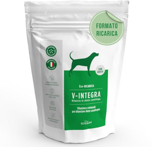 V INTEGRA Perro Adulto 1kg Eco Recarga, Suplemento Completo Rico en Vitaminas y Minerales para Equilibrar Dieta Casera y Barf, V Integra Vitaminas para Perros, Suplementos para Perros Made in Italy
