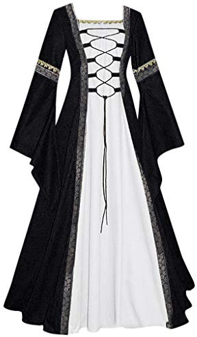 Medeltida klänning damer lång, gotiska kläder damer stora storlekar långärmad renässansklänning retro festklänning korsettklänning maxiklänningar vintageklänningar cosplay halloween karneval medeltida