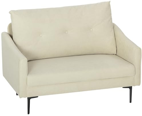 HOMCOM Divano 2 Posti in Velluto con Schienale Cuscino Trapuntato a Bottoni Rimovibile, Divanetto 2 Posti Imbottito Salvaspazio Moderno con Gambe in Metallo per Soggiorno Salotto, 124x73x92 cm, Crema