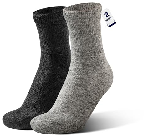 Rahhint Calzini invernali in lana di alpaca per uomo e donna senza elastico, vestibilità ampia, spessi, termici, morbidi, senza cuciture, traspiranti, nero + grigio., L
