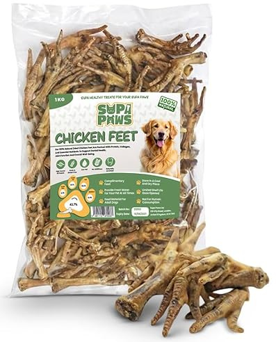 Supa Paws 1Kg 100% Natural Air Dried Chicken Feet for Dog, High Protein Cat Treat Hypoallergenic Pet Treat, Crunchy Healthy Snacks Sticks Dog Chew Treat, Grain, Gluten & Lactose Free Tasty Dog Food