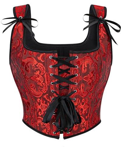 Wikoan Corset Femme Bustier Rétro Embroidered Top Lacets Gothique Dentelle Floral Vintage Medieval Corsets Pirate pour Halloween Carnaval Jeu de Rôle