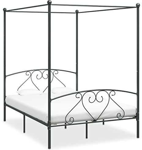 Pyvara Himmelssängsram, grå metallsäng, 140 x 200 cm med ribbotten, robust ram för dubbelsäng, sovrumsmöbler, snygg sängram för dagsäng och gästsäng