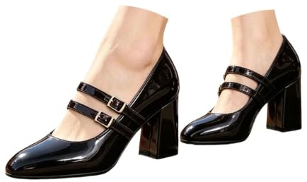 Scarpe Bavaresi Donna Scarpe con Tacco Donna Elegante Mary Jane Quadrato T Bar Fibbia Calzature Stivali Costume Tradizionale