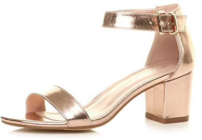 Ajvani Womens Ladies mid Heel peep Toe Buckle Ankle Strap Party Strappy Sandal - Rose Gold - 6 UK