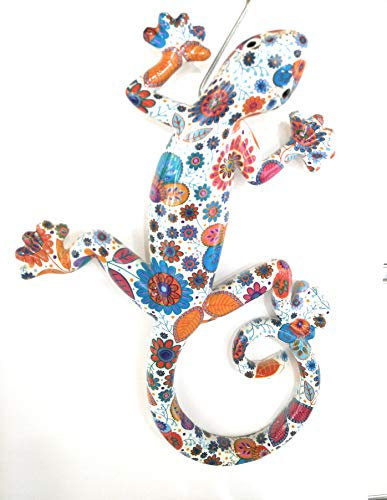 ambiance sud - Salamandre en Résine Grand Modèle, 23cm, Motifs Fleurs, Coloris Turquoise (Photo Non contractuelle)