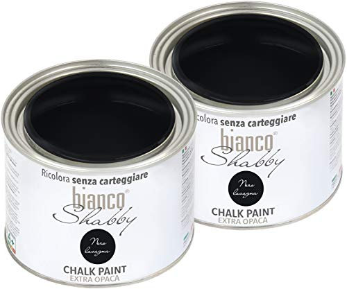 Chalk Paint - Pintura a la tiza Shabby Chic Vintage para muebles y paredes, extra mate, 2 unidades de 500 ml, negro pizarra