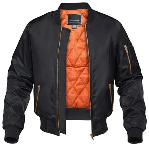 KEFITEVD Men's Jacket Bomber Windproof Casual Coat Military Padded Lined Jackets Thermal Vintage Windbreaker,Black,XL