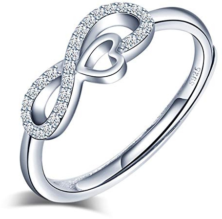 MicVivien Mujer Anillo de Compromiso, forma de Infinito y Corazón, Plata de Ley 925 con Circonita, Amor para Siempre Boda Nupcial Promesa Aniversario Ajustable Anillo