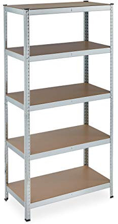 Relaxdays Schwerlastregal verzinkt, Traglast 875kg, 180x90x45 cm, 5 Böden, zum Stecken, Stahl, Lagerregal Keller, Silber