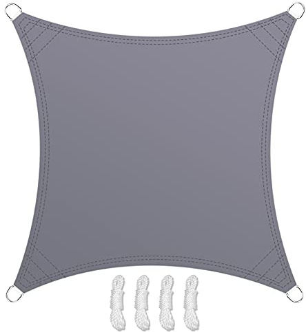 Teynewer Sun Shade Sail Square 3x3m Waterproof Shade Sail for Outdoor Garden Patio Party 98% UV Block Sunscreen Awning Canopy Sunsail with Free Rope, Light Grey