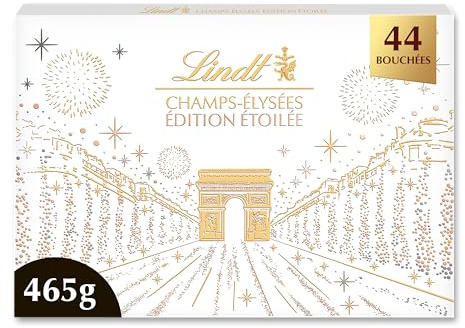 Lindt - Boîte CHAMPS-ÉLYSÉES Édition Étoilée - Assortiment de Chocolats au Lait, Noirs et Blancs - Pralinés, Croustillants et Onctueux - Idéal pour Noël, 465g