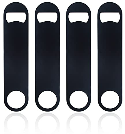 KTOJOY 4 PACK Stainless Steel Flat Bottle Opener, Beer Bottle Opener, 7inch, with Exquisite Packaging, for Kitchen, Bar or Restaurant, Black,