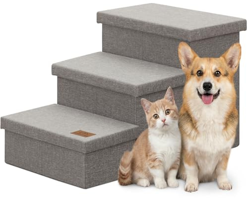 Zerbuger Wider Dog Ramp for High Bed with Storage 18 H, Foldable Dog Stairs for Small Medium Large Older Senior Animal, Sturdy Dog Step for Climbing Bed or Couch, Arthritis-Friendly (Gray, No Condo)