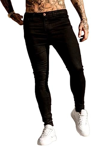 Osheoiso Vaqueros Rasgados de Hombre Skinny Denim Jeans Vintage Pantalone con Cremallera Moda Casuales Elasticos Agujero Pantalón Largo Vaqueros Ajustados H Negro XXL