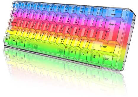Klara tangentbord, HUIOP V700T 61 tangenter RGB-klart speltangentbord USB-bakgrundsbelyst tangentbord ergonomisk design avtagbar kabel kompatibel med Windows 2000/XP/win7/win8/win10/win11/Vi