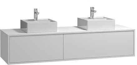 Vente-unique-Mobile per bagno sospeso Bianco con lavabo quadrato doppio L150 cm - ISAURE II