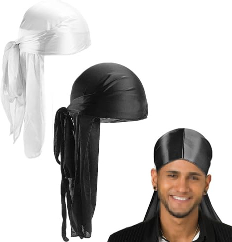 BOBOZHONG Bandanas de Cola Larga,2 Piezas Unisex Men Bandanas Piratas de Seda Cola Larga 360 Ondas para la Cabeza Sombrero para Hombres Mujeres Decoración Diaria de Hip Hop Decoración