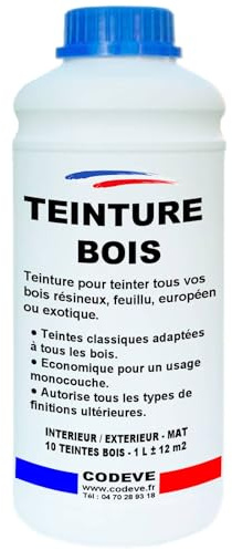 Teinture Bois - Codeve Bois/Chêne foncé - 1L - Intérieur/extérieur - Pour Teinter Tous Vos Bois Résineux, Feuillu, Européen Ou Exotique.