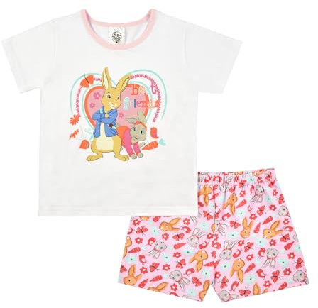 Peter Rabbit Girls Pyjamas Toddler Lily Bobtail Short Easter PJs set, Ages 12 Months to 5 Years Old 3-4 Years White