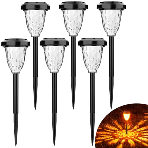 FIFlying Lampe Solaire Exterieur, 6 Pièces Flamme Saute Lampe Solaire Jardin Exterieure au Sol, IP65 Étanche Lumiere Solaire Exterieur pour Jardin, Pelouse, Chemins, Terrasse, Allée - 9CM Diamètre