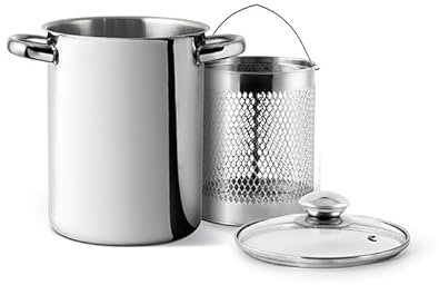 COSE DA CASA Pentola Cuoci Asparagi in acciaio - cestello Asparagera per Cottura Verdure Pasta Lunga - Spaghettiera Cestello Scolapasta Incorporato e Coperchio