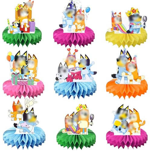 yumcute 9 Stück Tischdeko Geburtstag, Wabenbälle Deko 3D-Stil Cartoon Honeycomb Geburtstagsparty Dekorationen,Wabenball Kindergeburtstage Party Deko für Kinder Jungen Mädchen