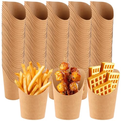 YAYODS 100 vasos de papel de estraza – 14 oz bolsas de patatas fritas con boca inclinada – 410 ml vasos de papel para aperitivos – bolsas de patatas fritas – bolsas de papel para patatas fritas,