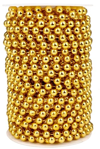 [66 Feet] Gold Pearl Beads Garland, 8MM 22 Yards Gold Faux Pearl Beads String Roll Bulk for DIY Craft Christmas Tree Wedding Party Decoration