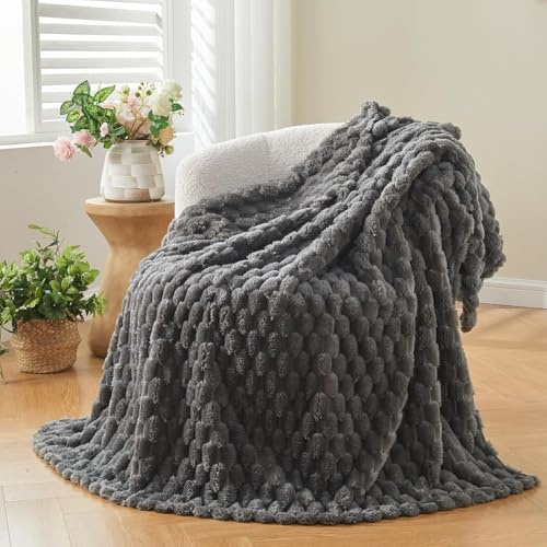 Wajade Couverture en Fausse Cachemire Fourrure en Peluche,Gray Plaid Polaire, Couverture Polaire Fourrure Haute Qualité,Plaid Canape 130x160cm
