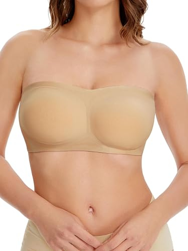 HBselect Reggiseno Senza Spalline a Fascia Imbottito, Bralette Donna Senza Ferretto Senza Cuciture Elasticizzato Bandeau Top Brassiere Donna con Rrimovibile Tracolla Regolabile