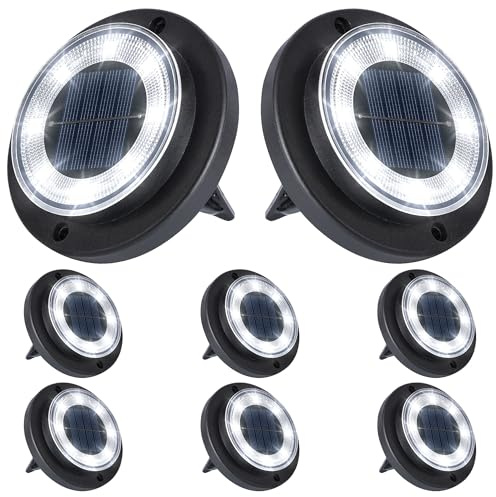 Flacchi Lámparas Solares de Suelo para Exterior - 8 LEDs Impermeables, Iluminación Solar para Jardín, Césped, Entrada, Camino y Patio (Blanco, 8 unidades)