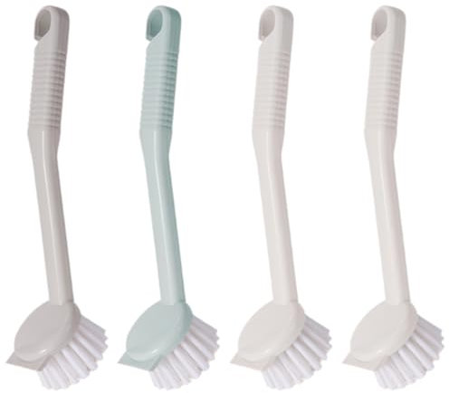 FILOEEX Confezione da 4 spazzole rotonde per lavare piatti, spazzole angolari per la pulizia con manico lungo, spazzola da cucina per lavello, piatti, pentole, padelle, angoli, piastrelle, linee per