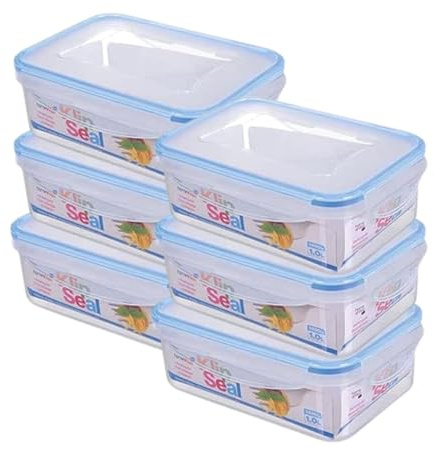 HOMESHOPA Plastic Airtight Food Storage Container, 6 Pack 1 Litre Leakproof Rectangle Container with Clip-Lock Lid, BPA Free Reusable Meal Prep Lunch Box Microwave Freezer & Dishwasher Safe