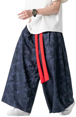 GMOYD Herr Jacquard vida ben byxor lös Harajuku harem streetwear byxa, marinblå, S