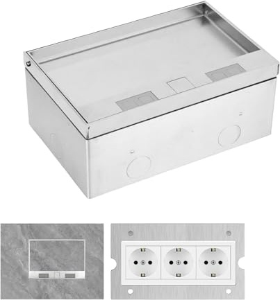 Presa da Incasso a Pavimento, Presa Nascosta Piatta da Incasso 4000W/16A con 3 Prese EU, Scatola Presa da Incasso a Pavimento Impermeabile in Acciaio Inossidabile per Casa, Uffici, Hotel, Scuola