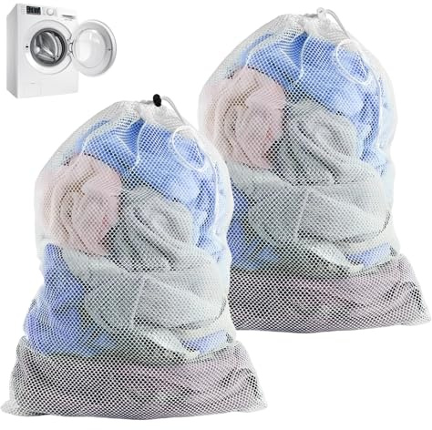 2 piezas Bolsa Lavadora 70x90 cm con Cordón, Malla Lavanderia Reutilizables, Sacchetti per Bucato in Rete, Mesh Laundry Bags, 2 Redes de Lavandería Grandes, para Blusa, Suéter, Calcetines