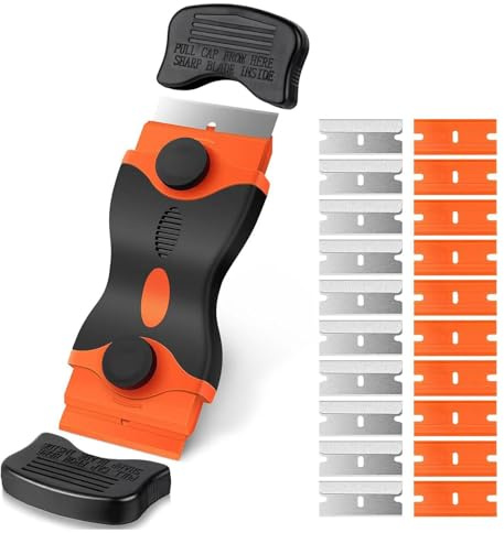 2 in 1 Window Scraper Tool, Double Edged Non Scratch Scraper Cleaning Tool with 20Pcs Blades, Multi Surface Cleaning Tool for Windows, Sticker, Wallpaper, Glass
