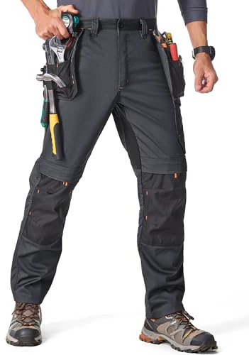 mosingle Men's Work Trousers Durable Stretch Cargo Construction Trousers Heavy Duty Safety Workwear with Multiple Pockets #9927-Grey-38