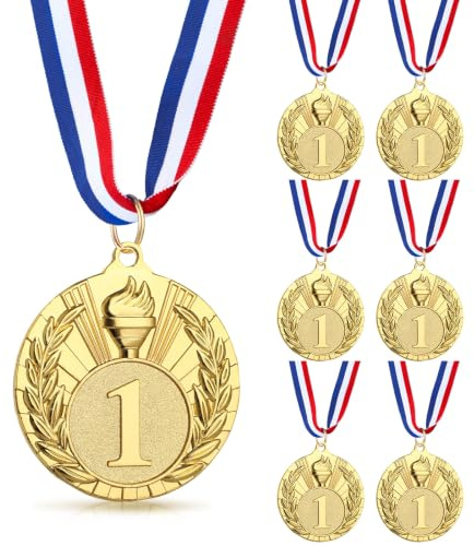 Manlyee 6 Pièces Médaille d'or avec Ruban, Médailles de Vainqueur en Métal, pour Le Match de Football, Les Mini Jeux Olympique Sport Day, Les Compétitions, Diamètre env. 5,0 cm