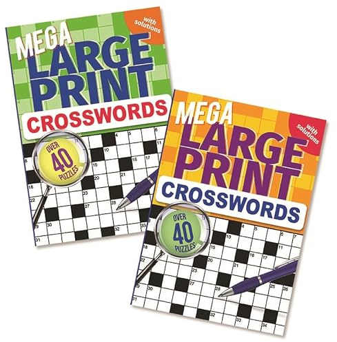 BG (6944) A4 Size Mega Large Print Brain Teaser Crossword Puzzle Books 40+ Puzzles per Book - Set of 2