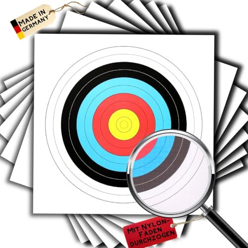 20 Stück Zielscheibenauflagen nach FITA Abmaßen mit Nylon Fäden - Ø 40cm - Bogenschießen Zielscheibe Auflage 40x40 cm - Zielpapier für Jagd & Training