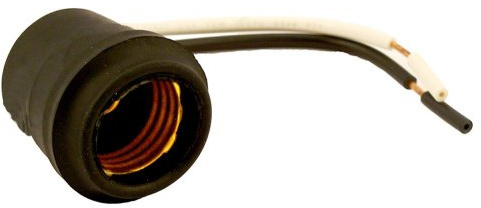 Leviton 55 Weatherproof Lampholder, Single Circuit, 660W-250V; With Two 6 Inch Leads, One Black And One White, 14AWG 60C 600V, Free Ends Stripped 3/4 Inch.