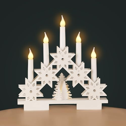 Garden Mile Traditional Christmas Candle Bridge Light Arch Flameless LED Candles Christmas Window Decoration Or Table Decoration Low Voltage Mains Operated. (Tree Wooden)