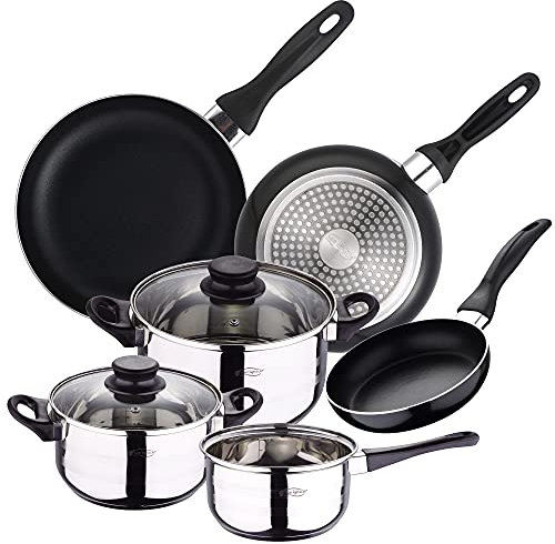 San Ignacio Servizi+ Batteria Set di Tre Utensili da Cucina 5 Pezzi, Alluminio, 3 corpi + Padelle