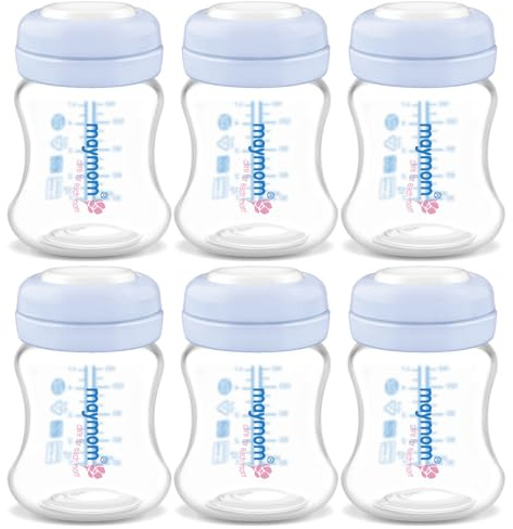 Maymom Wide-Mouth Milk Storage Collection Bottle with SureSeal Sealing Disk; Compatible with Spectra/Avent/Ameda MYA/Bellababy Pumps. Can Replace Spectra S1 S2 Bottles, 6 pc (4.7Oz/140mL, 6pc)
